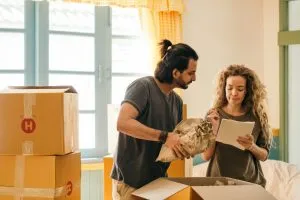 couple packing boxes